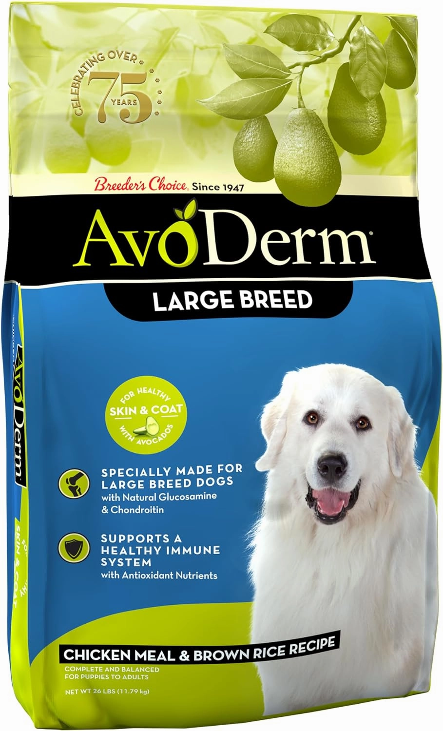 AvoDerm Natural Chicken Meal & Brown Rice Formula Large Breed Dry Dog Food, For Pet Food Allergy Support, 26 lb