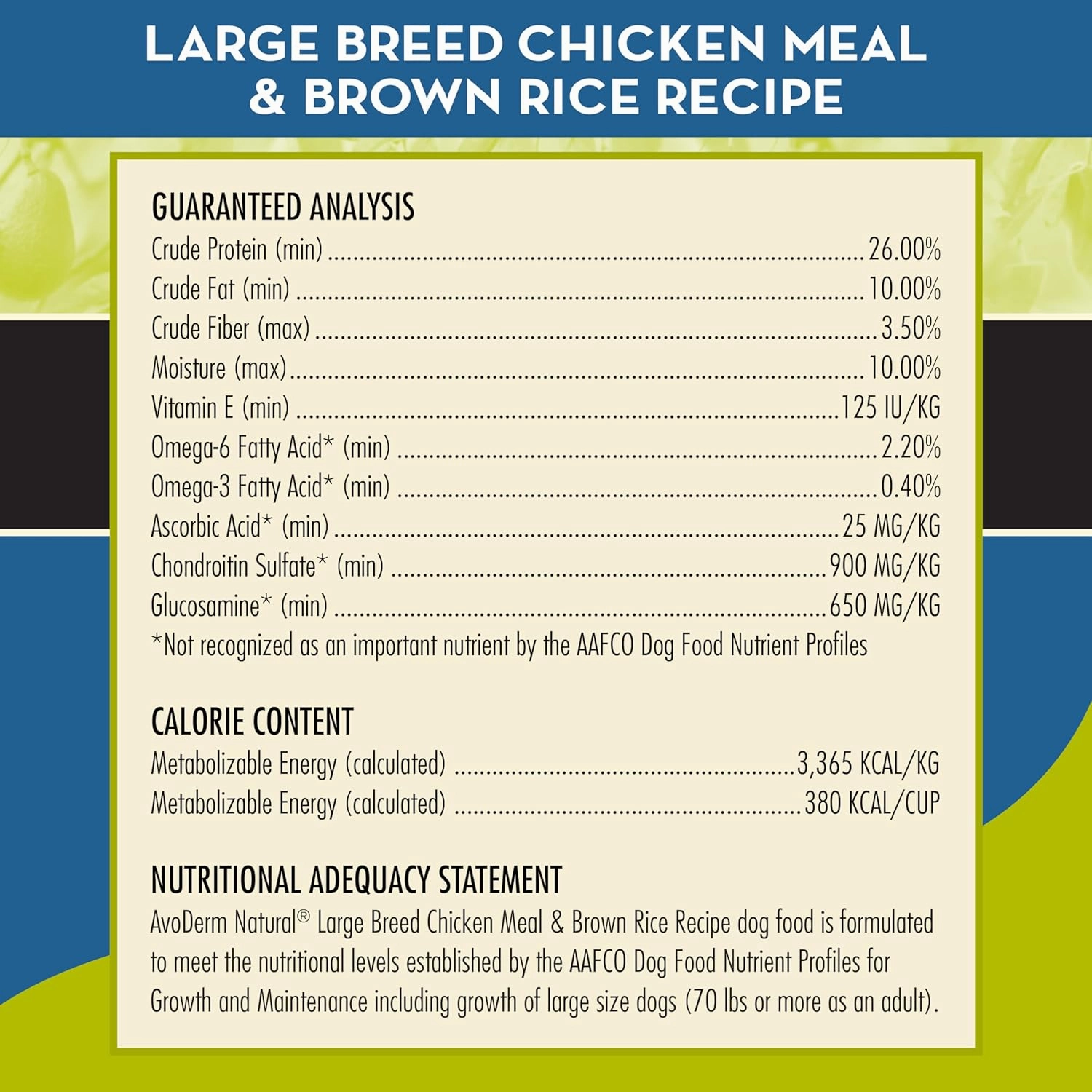 AvoDerm Natural Chicken Meal & Brown Rice Formula Large Breed Dry Dog Food, For Pet Food Allergy Support, 26 lb