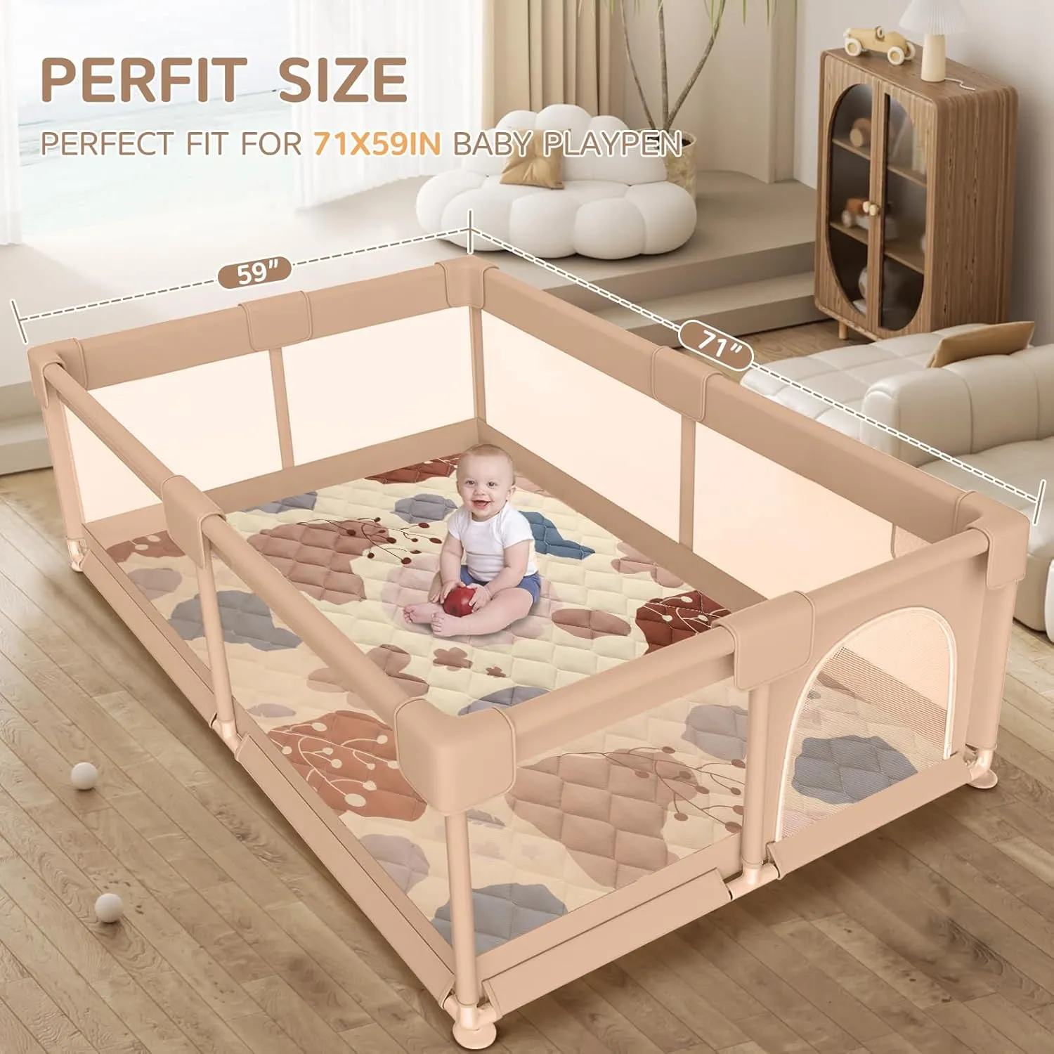 Baby Play Mat for Floor 71'' x 59'' Baby Crawling Mat Foldable Play Mat Thicken Soft Padding Playmats for Babies and Toddlers Infants Easy Care Machine Washable (Boho)