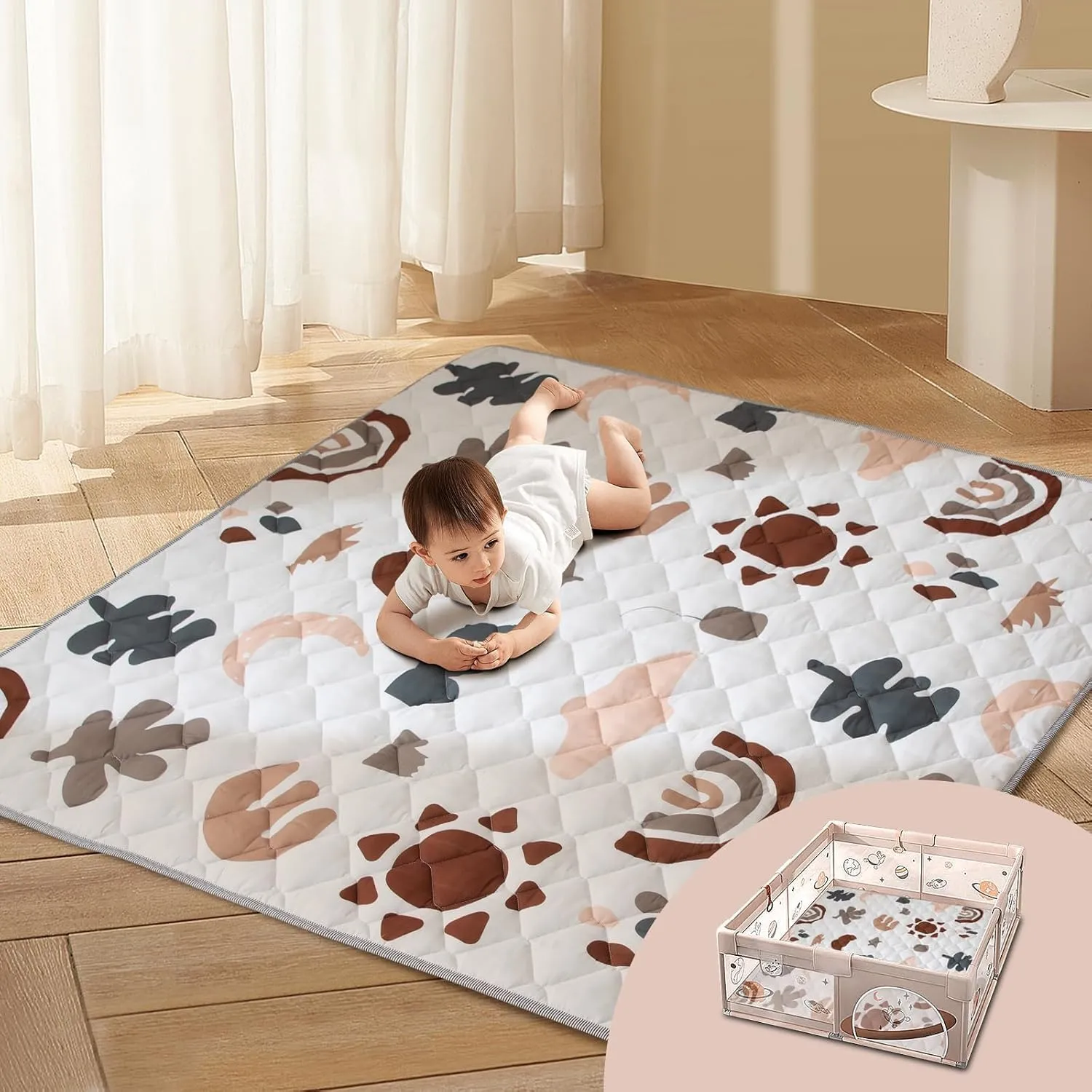 Baby Play Mat for Floor 71'' x 59'' Baby Crawling Mat Foldable Play Mat Thicken Soft Padding Playmats for Babies and Toddlers Infants Easy Care Machine Washable (Boho)