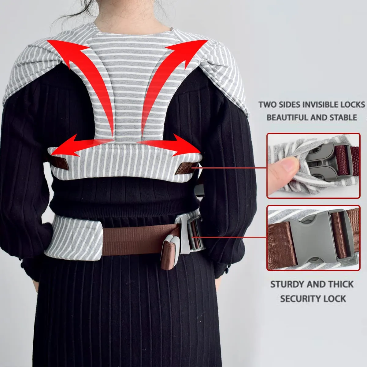 Baby Wraps Carrier Newborn to Toddler, Kangaroo Baby Easy Wearing Wrap, Adjustable Soft Baby Holder Front Chest Sling Carriers Perfect Baby Infant Essentials Gifts (Striped Grey, Cotton)