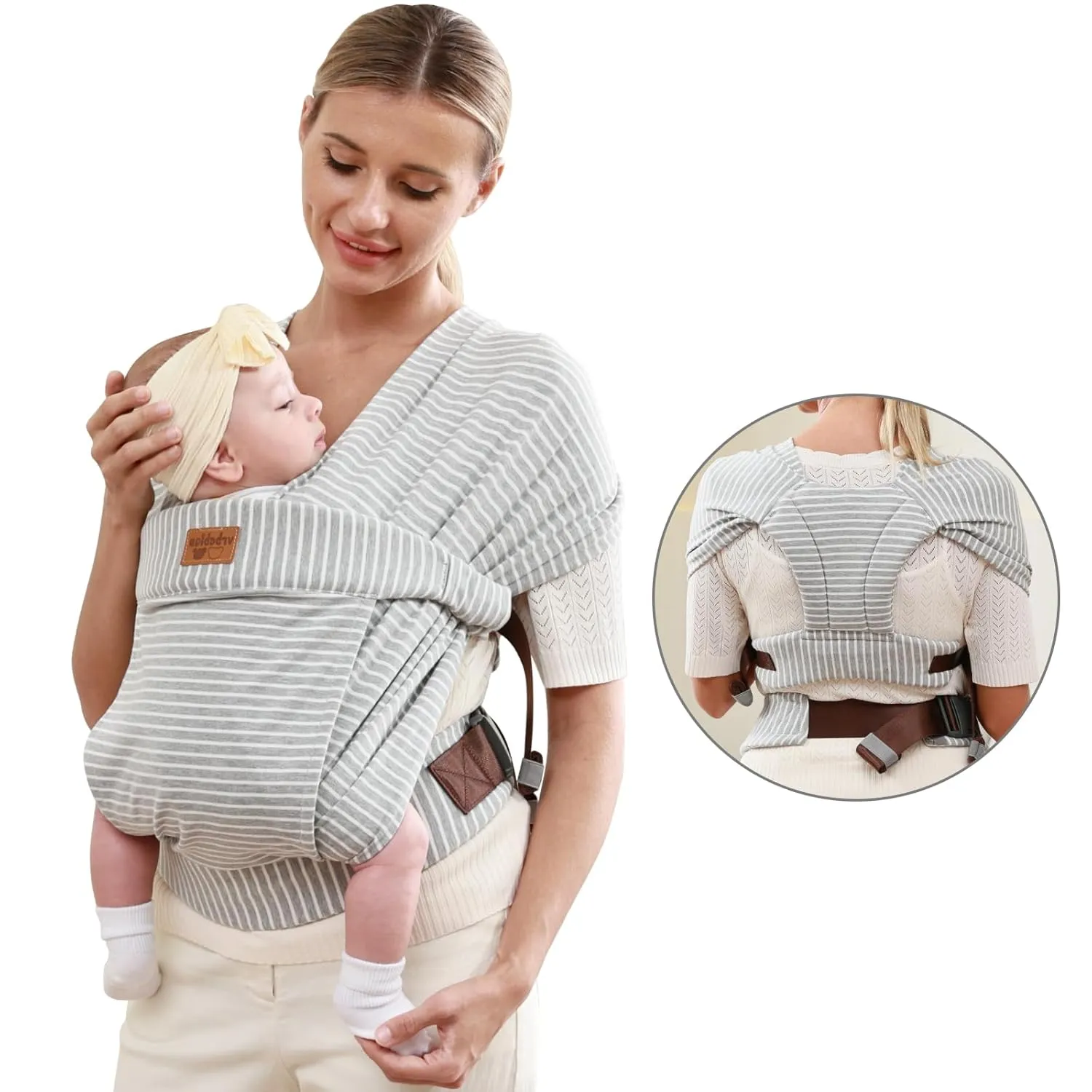 Baby Wraps Carrier Newborn to Toddler, Kangaroo Baby Easy Wearing Wrap, Adjustable Soft Baby Holder Front Chest Sling Carriers Perfect Baby Infant Essentials Gifts (Striped Grey, Cotton)