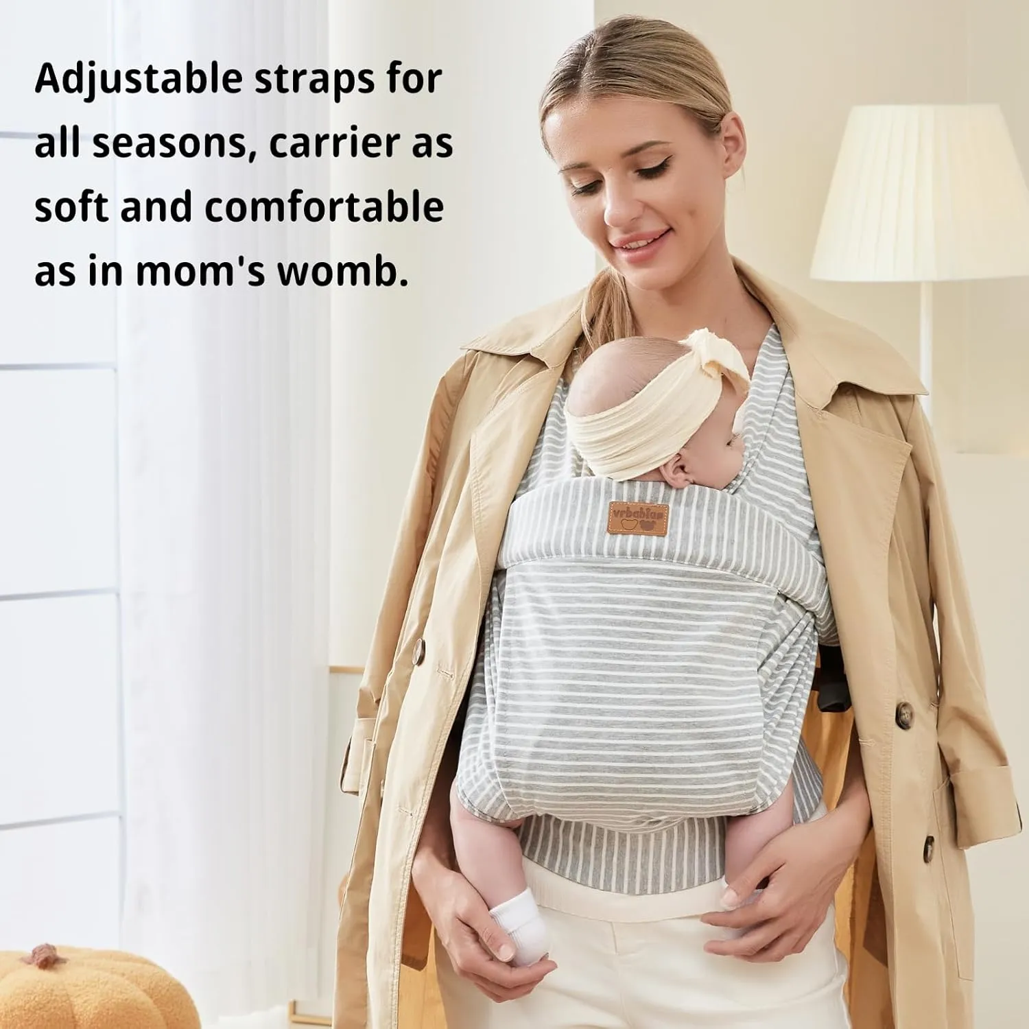Baby Wraps Carrier Newborn to Toddler, Kangaroo Baby Easy Wearing Wrap, Adjustable Soft Baby Holder Front Chest Sling Carriers Perfect Baby Infant Essentials Gifts (Striped Grey, Cotton)