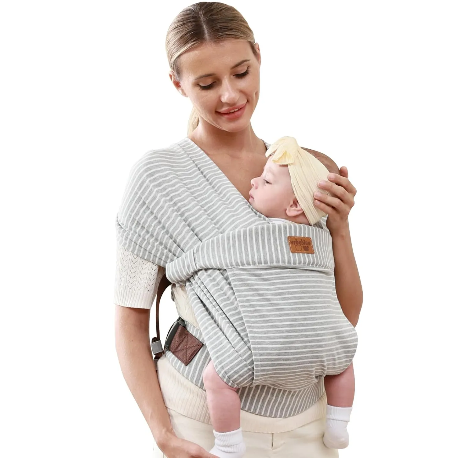 Baby Wraps Carrier Newborn to Toddler, Kangaroo Baby Easy Wearing Wrap, Adjustable Soft Baby Holder Front Chest Sling Carriers Perfect Baby Infant Essentials Gifts (Striped Grey, Cotton)