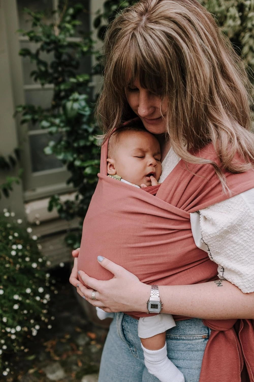 Baby Wrap Carrier Sling for Newborns to Toddlers - Stretchy Hands-Free Baby Carrier 7-35 lbs (Dusty Pink)