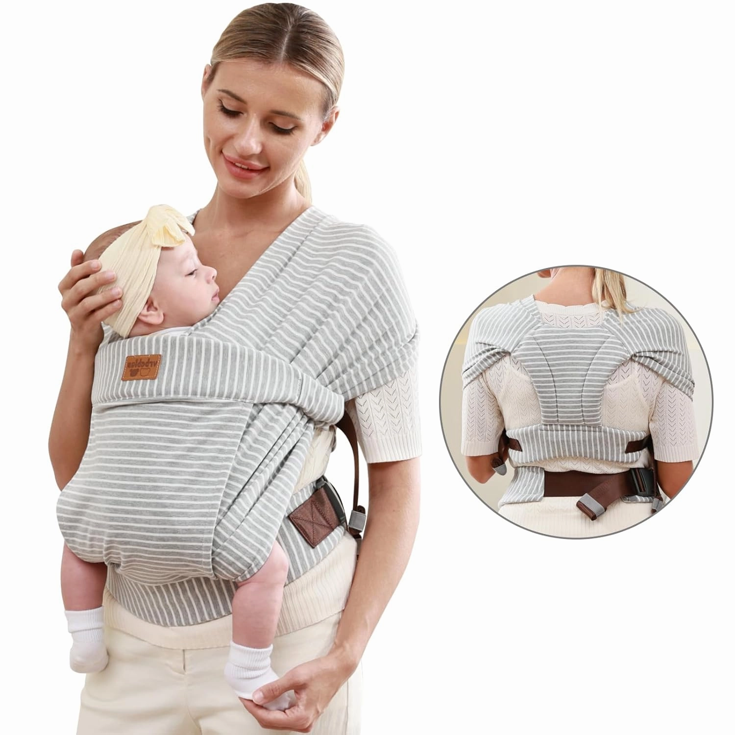 Baby Wraps Carrier Newborn to Toddler, Kangaroo Baby Easy Wearing Wrap, Adjustable Soft Baby Holder Front Chest Sling Carriers Perfect Baby Infant Essentials Gifts (Striped Grey, Cotton)
