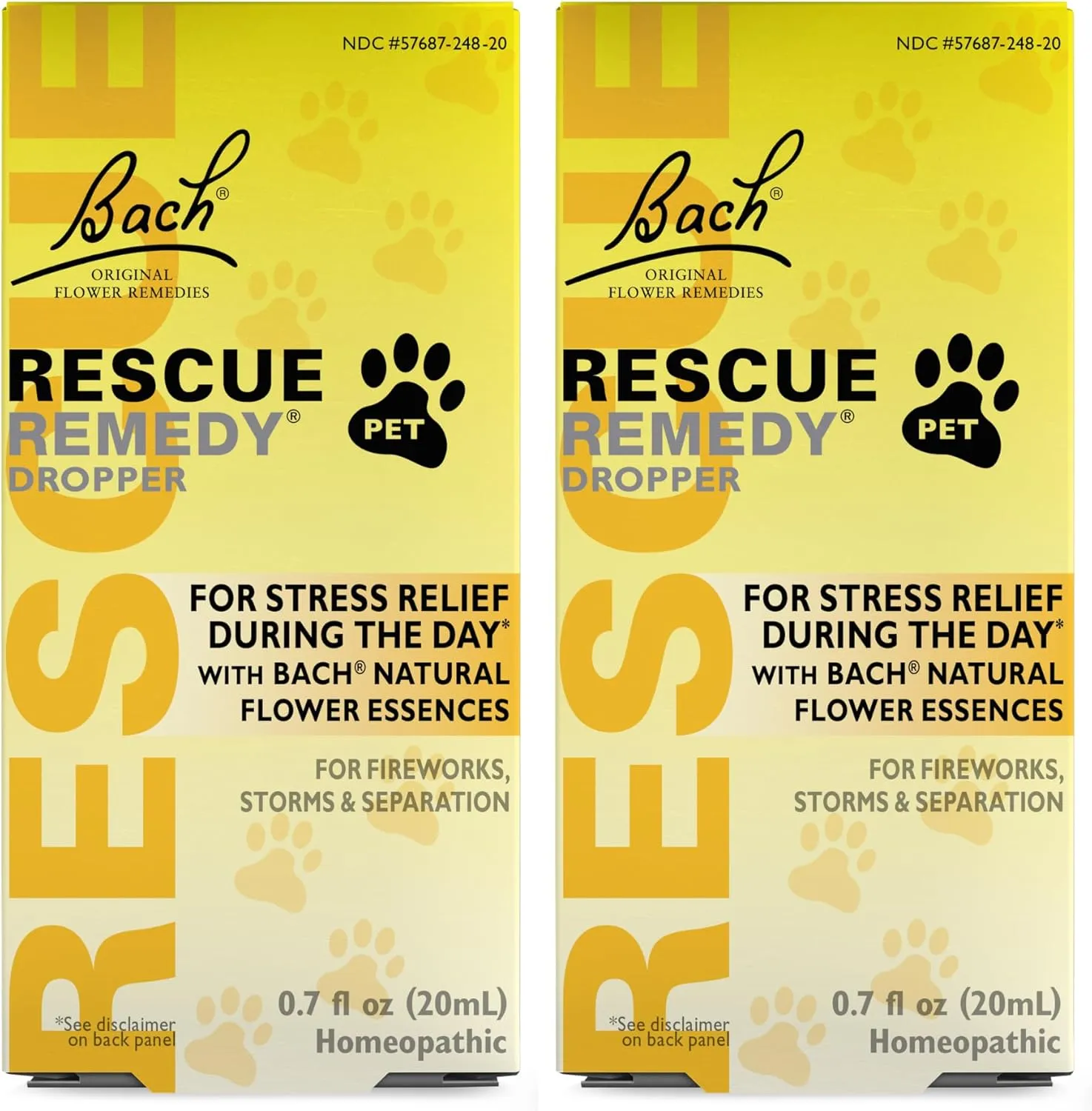 Bach RESCUE Remedy PET Dropper 20mL, Natural Stress Relief, Calming for Dogs, Cats, & Other Pets, Homeopathic Flower Essence, Thunder, Fireworks & Travel, Separation, Sedative-Free, 2-Pack