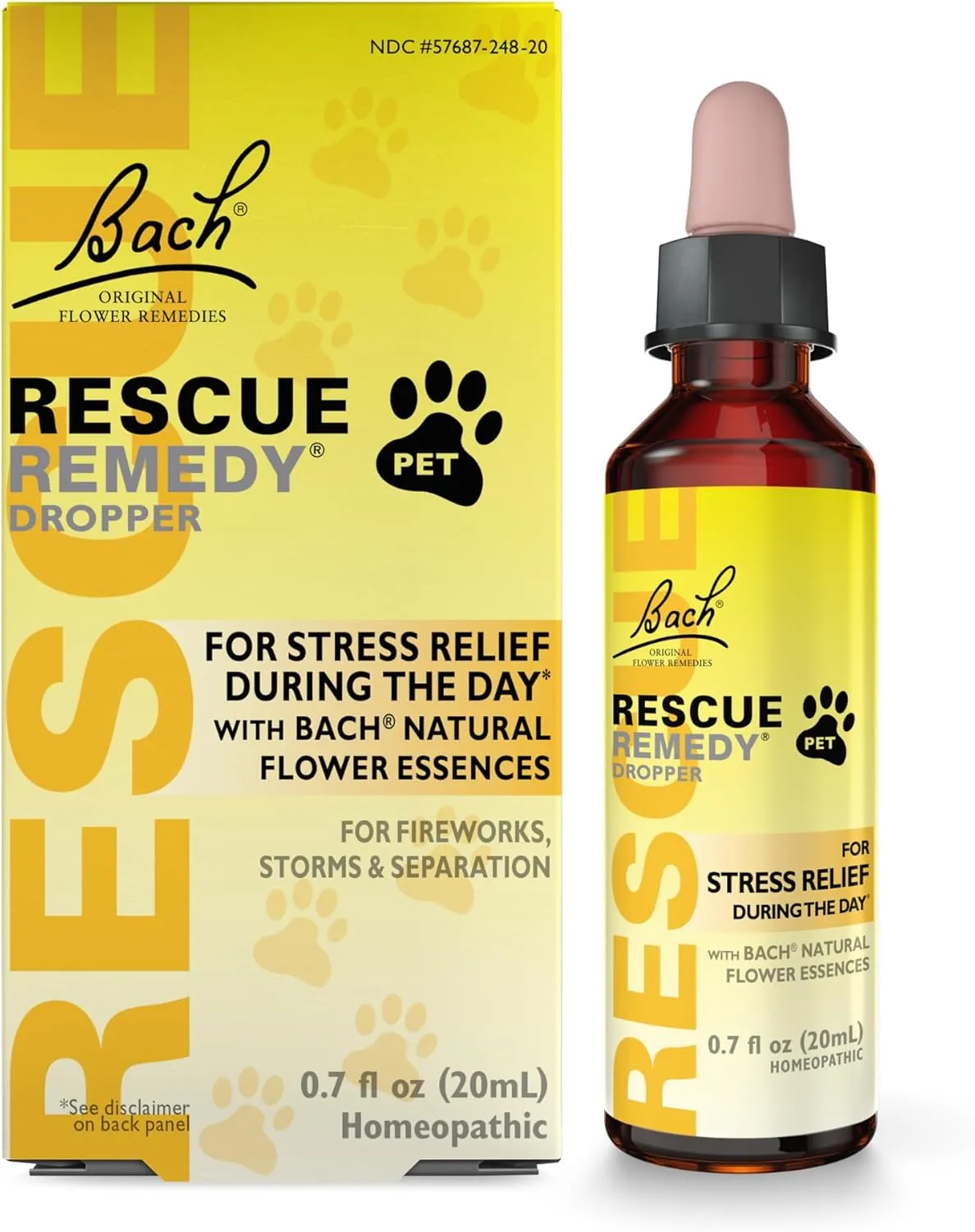 Bach RESCUE Remedy PET Dropper 20mL, Natural Stress Relief, Calming for Dogs, Cats, & Other Pets, Homeopathic Flower Essence, Thunder, Fireworks & Travel, Separation, Sedative-Free