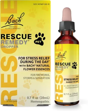 Bach RESCUE Remedy PET Dropper 20mL, Natural Stress Relief, Calming for Dogs, Cats, & Other Pets, Homeopathic Flower Essence, Thunder, Fireworks & Travel, Separation, Sedative-Free
