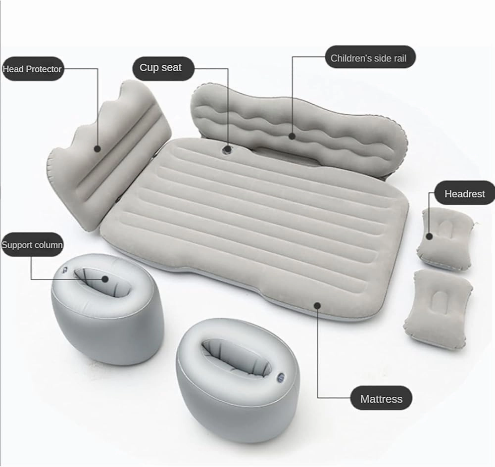 Back Seat Car Air Mattress,Inflatable SUV Truck Car Camping Mattress for Back Seat, Thickened Double-Sided Flocking Travel Car Sleeping Pad with Car Air Pump & 2 Pillows(Color:Beige)