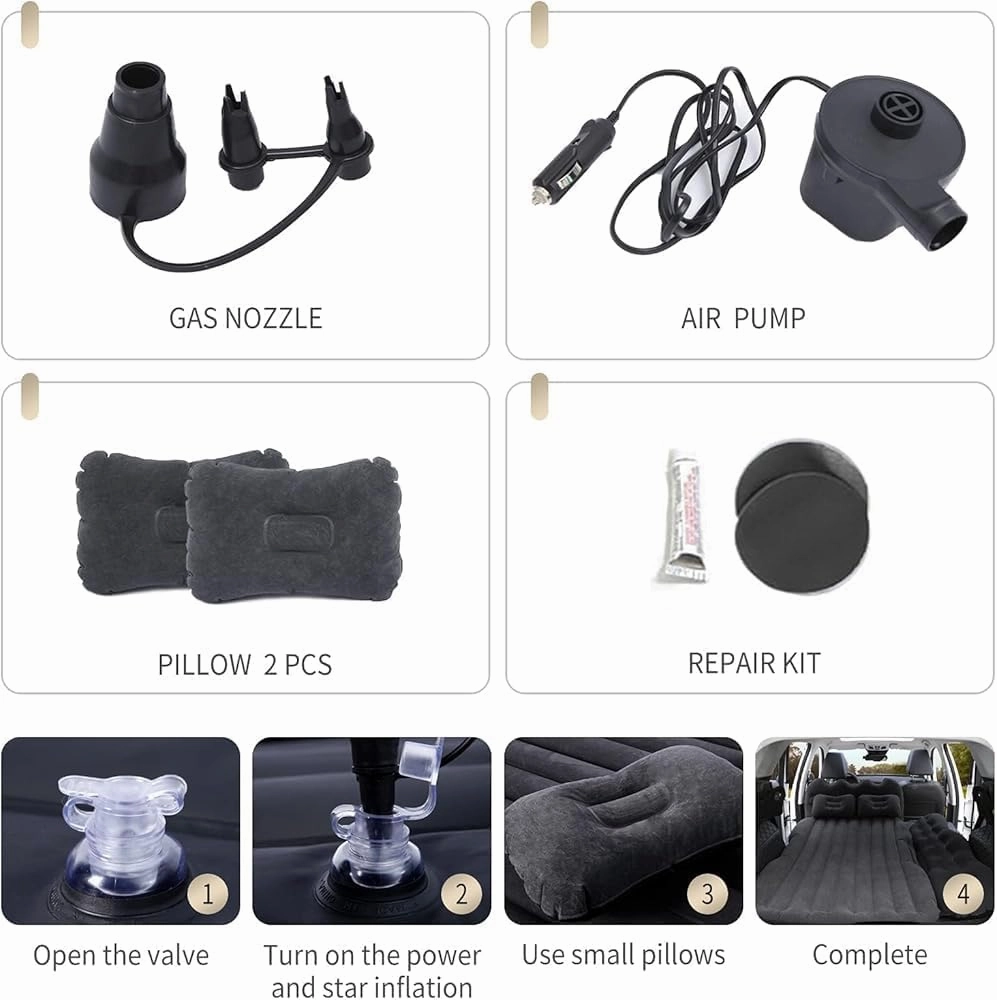 Back Seat Car Air Mattress,Inflatable SUV Truck Car Camping Mattress for Back Seat, Thickened Double-Sided Flocking Travel Car Sleeping Pad with Car Air Pump & 2 Pillows(Color:Beige)