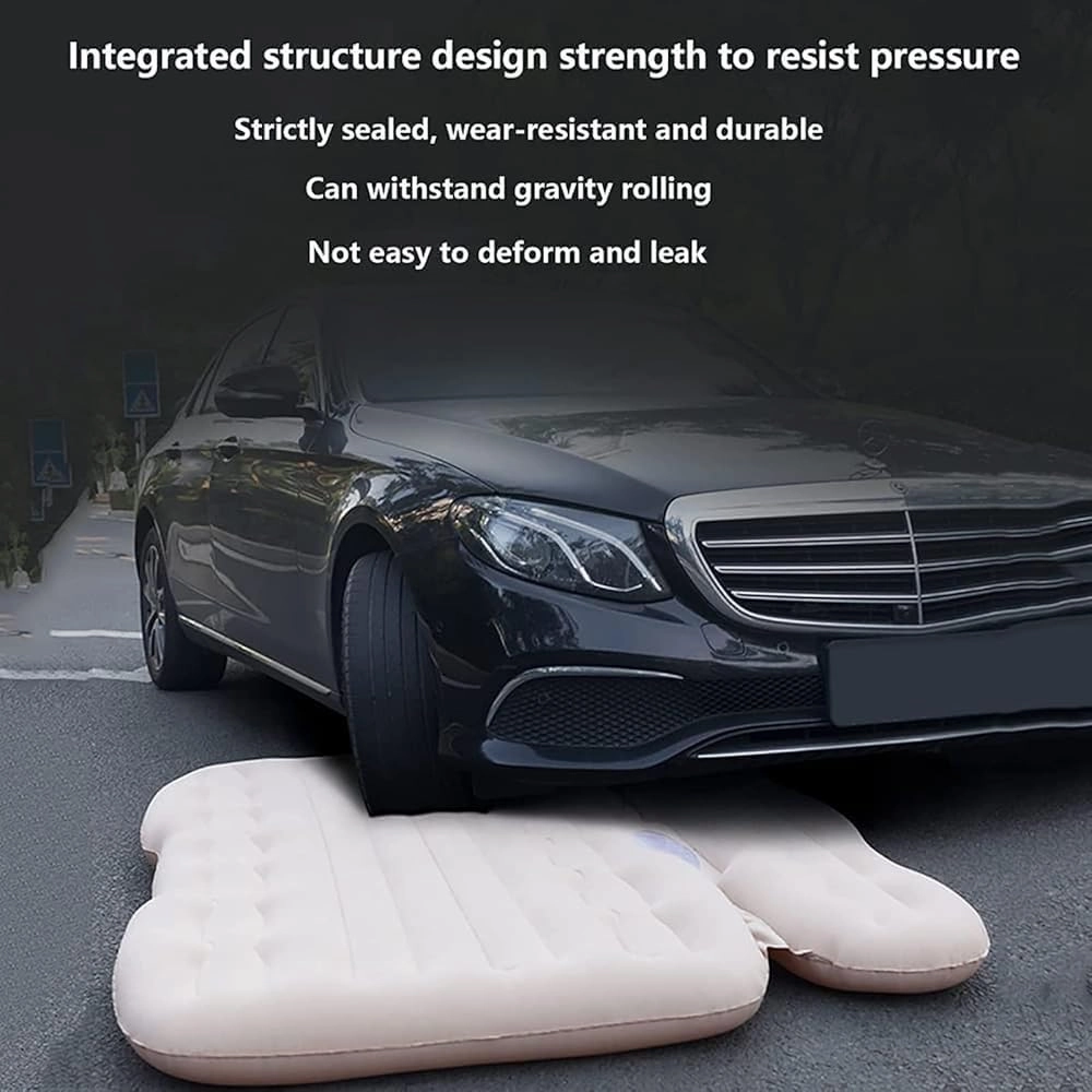 Back Seat Car Air Mattress,Inflatable SUV Truck Car Camping Mattress for Back Seat, Thickened Double-Sided Flocking Travel Car Sleeping Pad with Car Air Pump & 2 Pillows(Color:Beige)