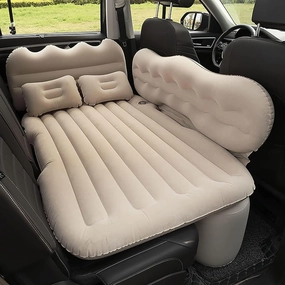 Back Seat Car Air Mattress,Inflatable SUV Truck Car Camping Mattress for Back Seat, Thickened Double-Sided Flocking Travel Car Sleeping Pad with Car Air Pump & 2 Pillows(Color:Beige)
