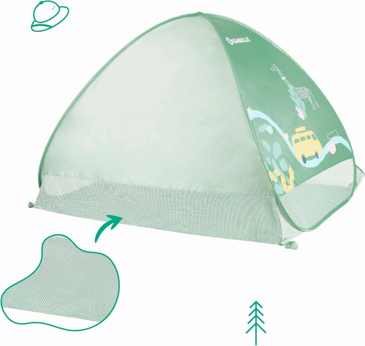 Badabulle - Anti-Uv Baby Tent | Large Beach Tent, High Sun Protection Spf 50  For Toddlers | Pop-Up System - Green