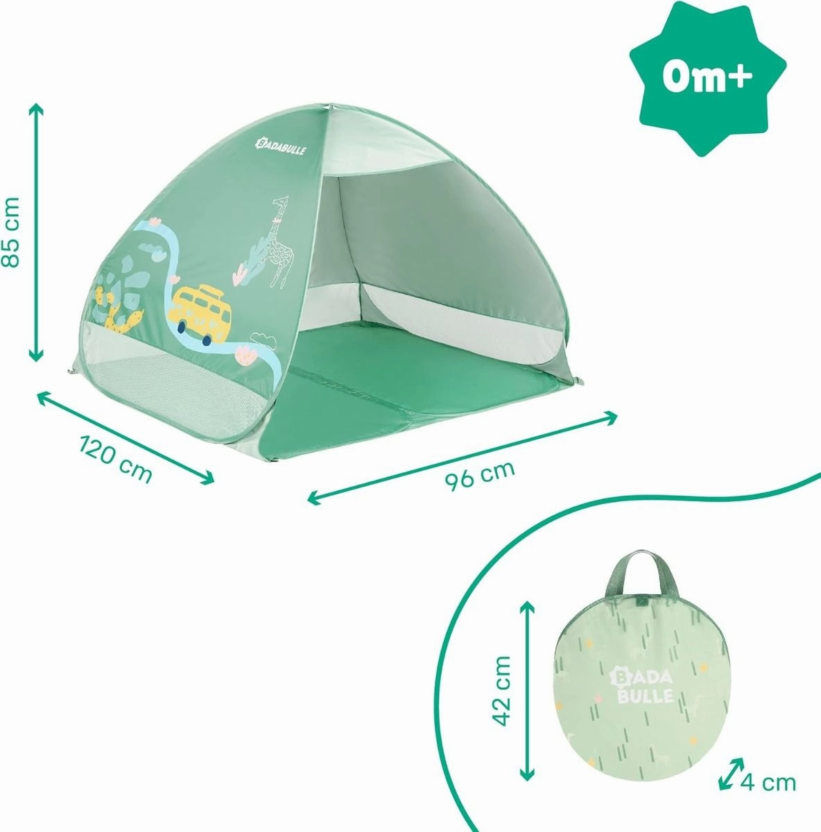 Badabulle - Anti-Uv Baby Tent | Large Beach Tent, High Sun Protection Spf 50  For Toddlers | Pop-Up System - Green