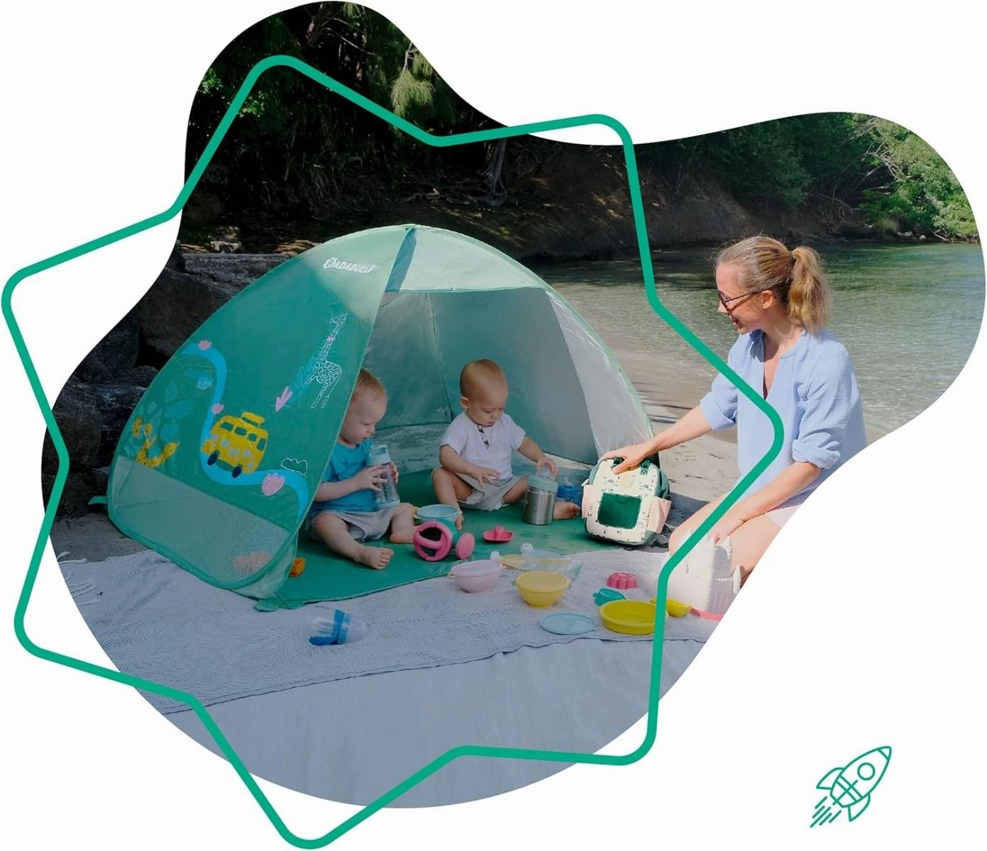 Badabulle - Anti-Uv Baby Tent | Large Beach Tent, High Sun Protection Spf 50  For Toddlers | Pop-Up System - Green