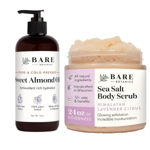 Bare Botanics Sweet Almond Hair & Body Oil   Lavender Grapefruit Body Himalayan Salt Scrub