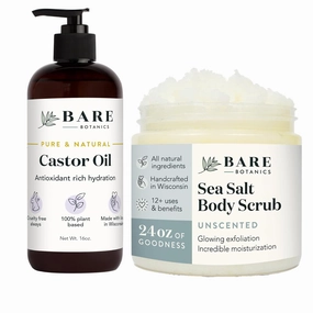 Bare Botanics Castor Hair & Body Oil   Unscented Body Salt Scrub