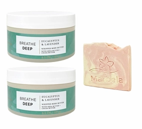 Bath & Body Works Aroma Breathe Deep Eucalyptus Lavender 2 Pack Body Butter Bundle with a Himalayan Salts Springs Sample Soap