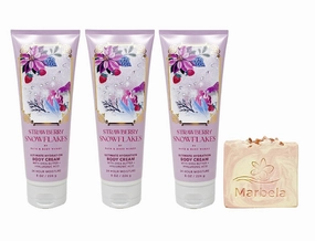 Bath & Body Works Strawberry Snowflakes 3 Pack Ultimate Hydration Body Cream Bundle with a Himalayan Salts Springs Bar Soap - Full Size