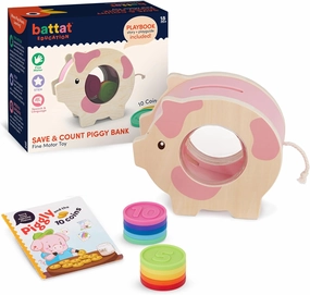 Battat Education – Wooden Piggy Bank for Kids – Educational Pig Toy – Developmental Playset – Fine Motor Skills – 18 Months   – Save & Count Piggy Bank
