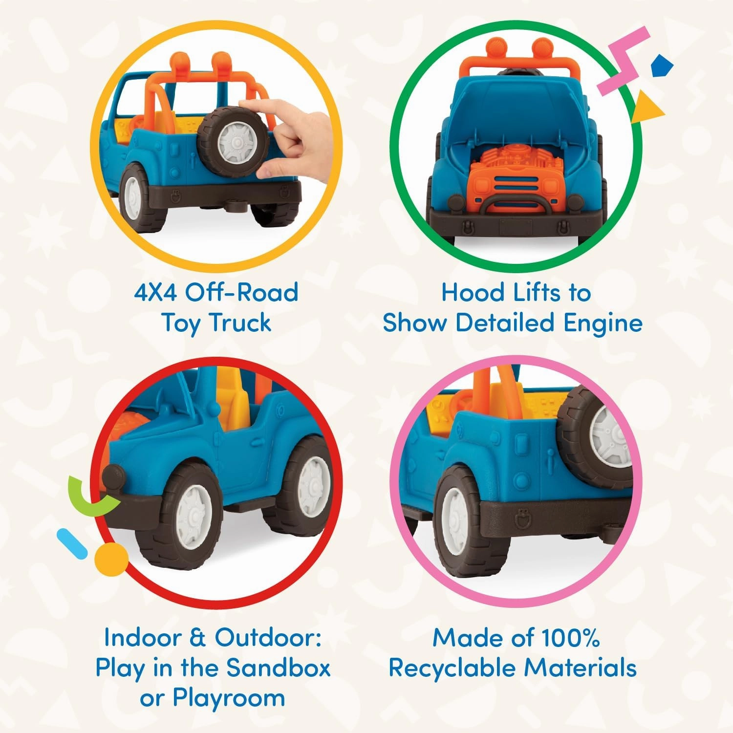 Battat- Wonder Wheels- Blue Toy 4x4 – Off-Road Toy Truck – Pretend Play- Recyclable Materials- 1 year  