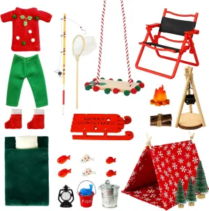 Bbiamsleep 30 Pcs Christmas Elf Accessories - Elf Fishing Outfit & Camping Accessories for Mini House Decoration