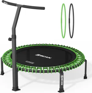 BCAN 500/560 LBS Soft Land Mini Trampoline, 40"/48" Fitness Trampoline, Bungees, T Shape Adjustable Foam Handle, Stable, Quiet Exercise Rebounder for Kids Adults Indoor/Garden Workout