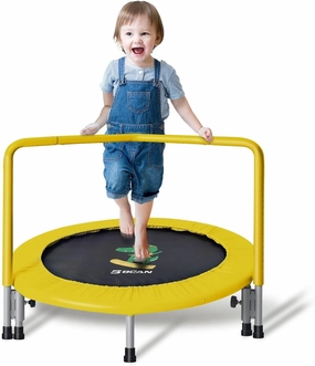 BCAN 36'' Mini Folding Ages 2 to 5 Toddler Trampoline with Handle for Kids, Two Ways to Assemble The Handle, Indoor/Garden Toddlers Trampoline with Super Safe Cover for Toddlers