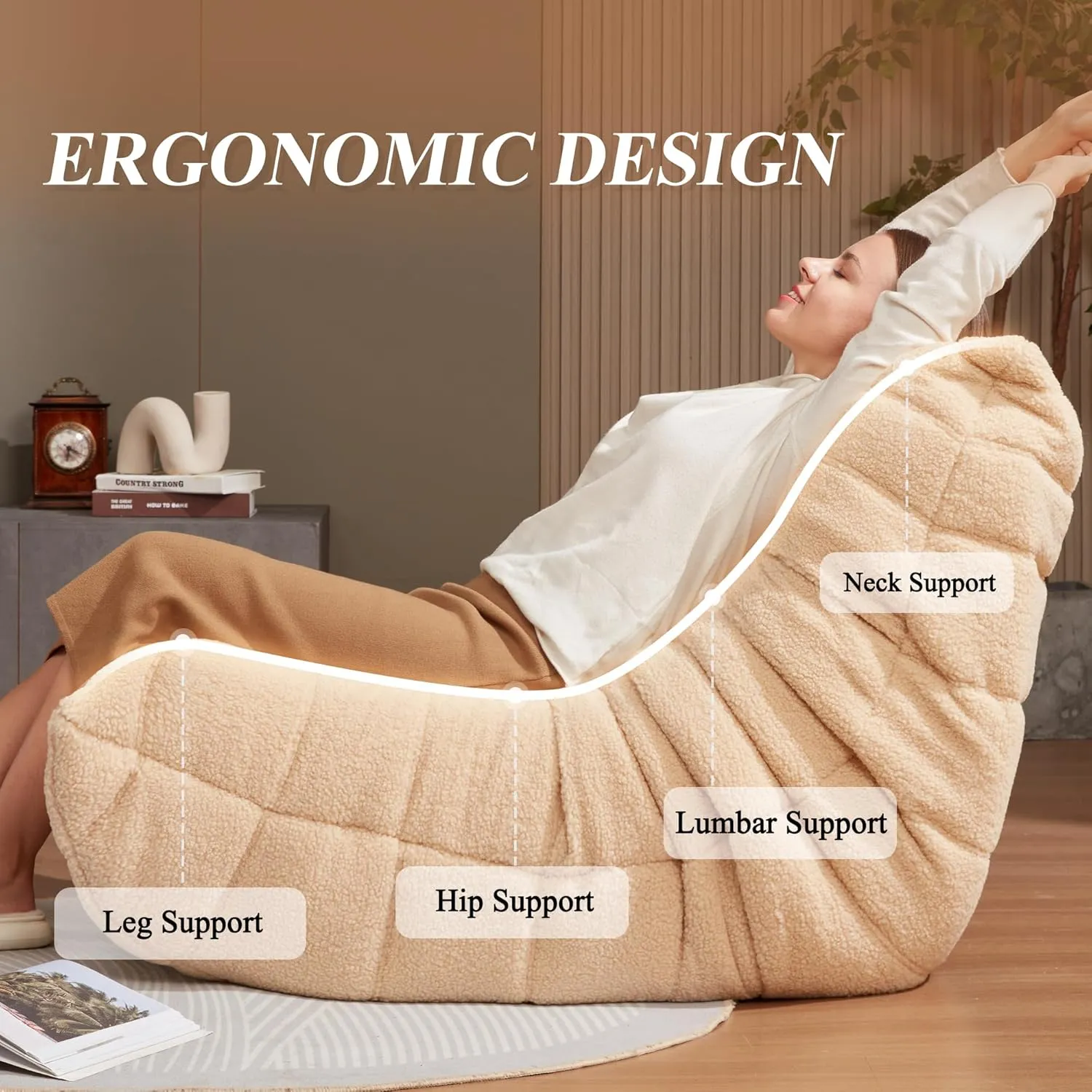 Bean Bag Chair Big Sofa Beanbag Chair for Adults Fireside Chair Bean Bag Lounger with Memory Foam Filled for Home,Apartment or Gaming Venue(Khaki Teddy)