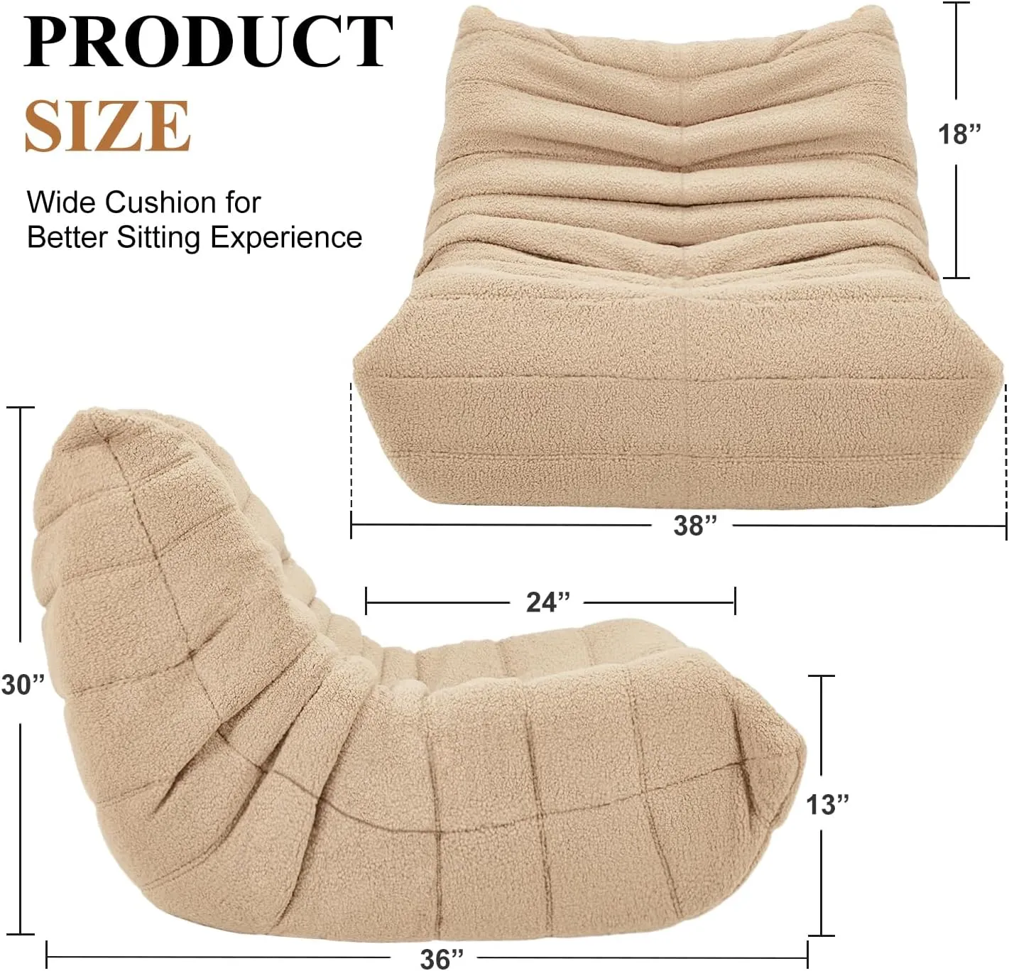 Bean Bag Chair Big Sofa Beanbag Chair for Adults Fireside Chair Bean Bag Lounger with Memory Foam Filled for Home,Apartment or Gaming Venue(Khaki Teddy)