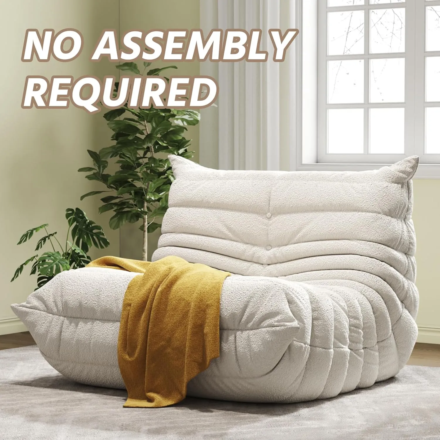 Bean Bag Chairs for Adults, BeanBag Reading Chair Memory Foam Couch, Floor Chair Soft Teddy Material, Comfy Reading Nook Chairs for Bedroom Living Room Office(Beige)