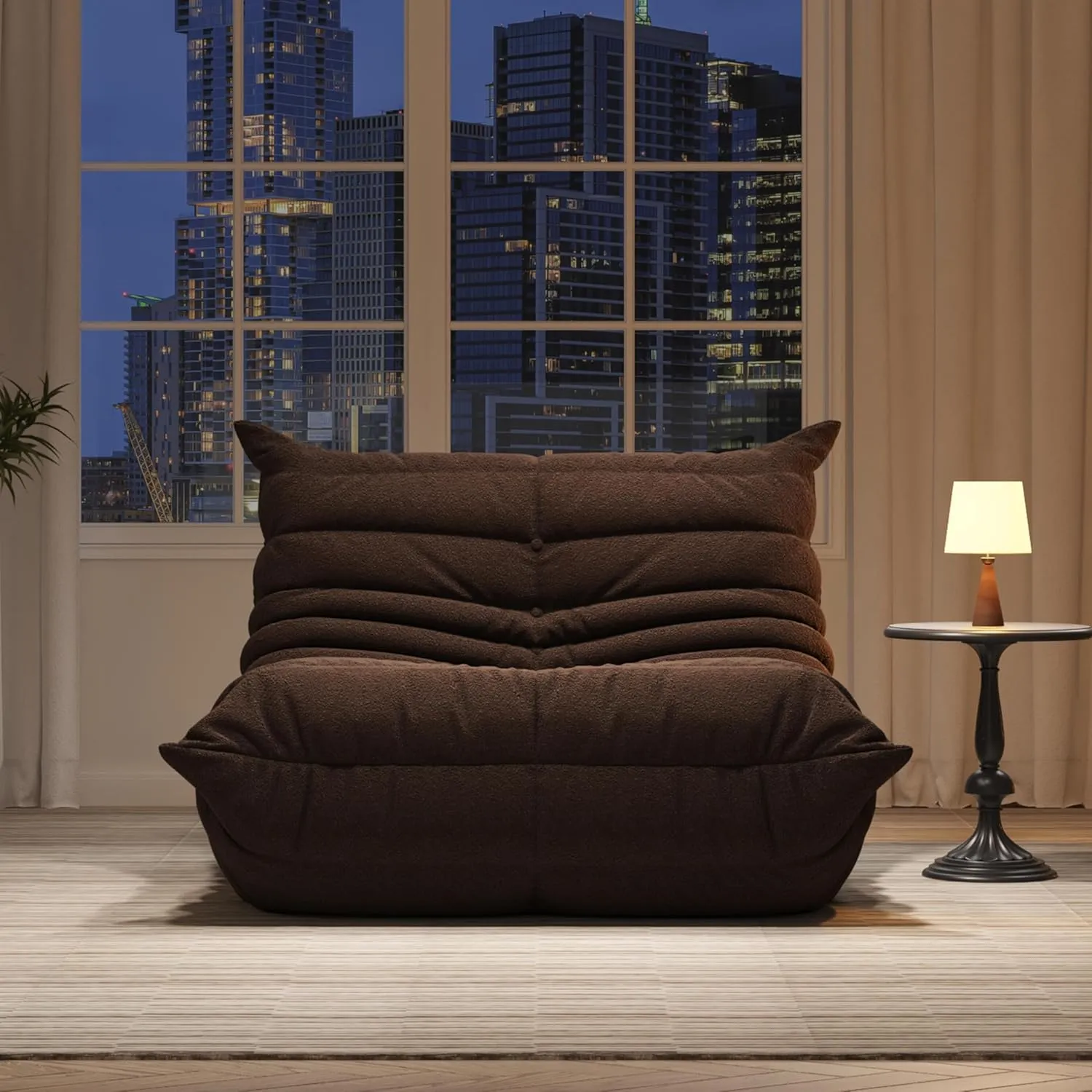 Bean Bag Chairs for Adults, Memory Foam Couch Single Sofa Chair, Soft Teddy Material Cozy Comfy Reading Nook Chairs, Floor Chair for Living Room Bedroom Office (Coffee)