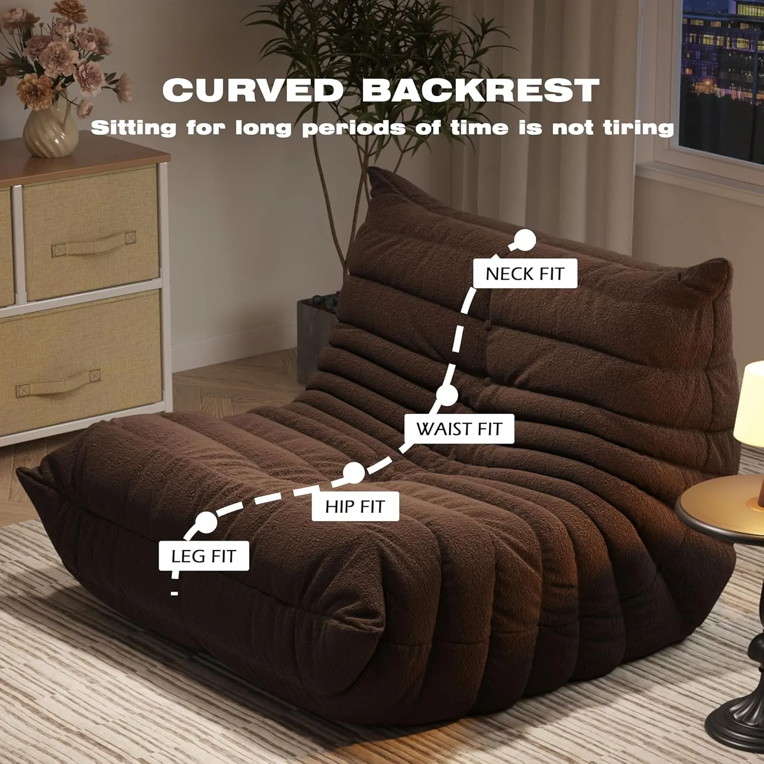 Bean Bag Chairs for Adults, Memory Foam Couch Single Sofa Chair, Soft Teddy Material Cozy Comfy Reading Nook Chairs, Floor Chair for Living Room Bedroom Office (Coffee)