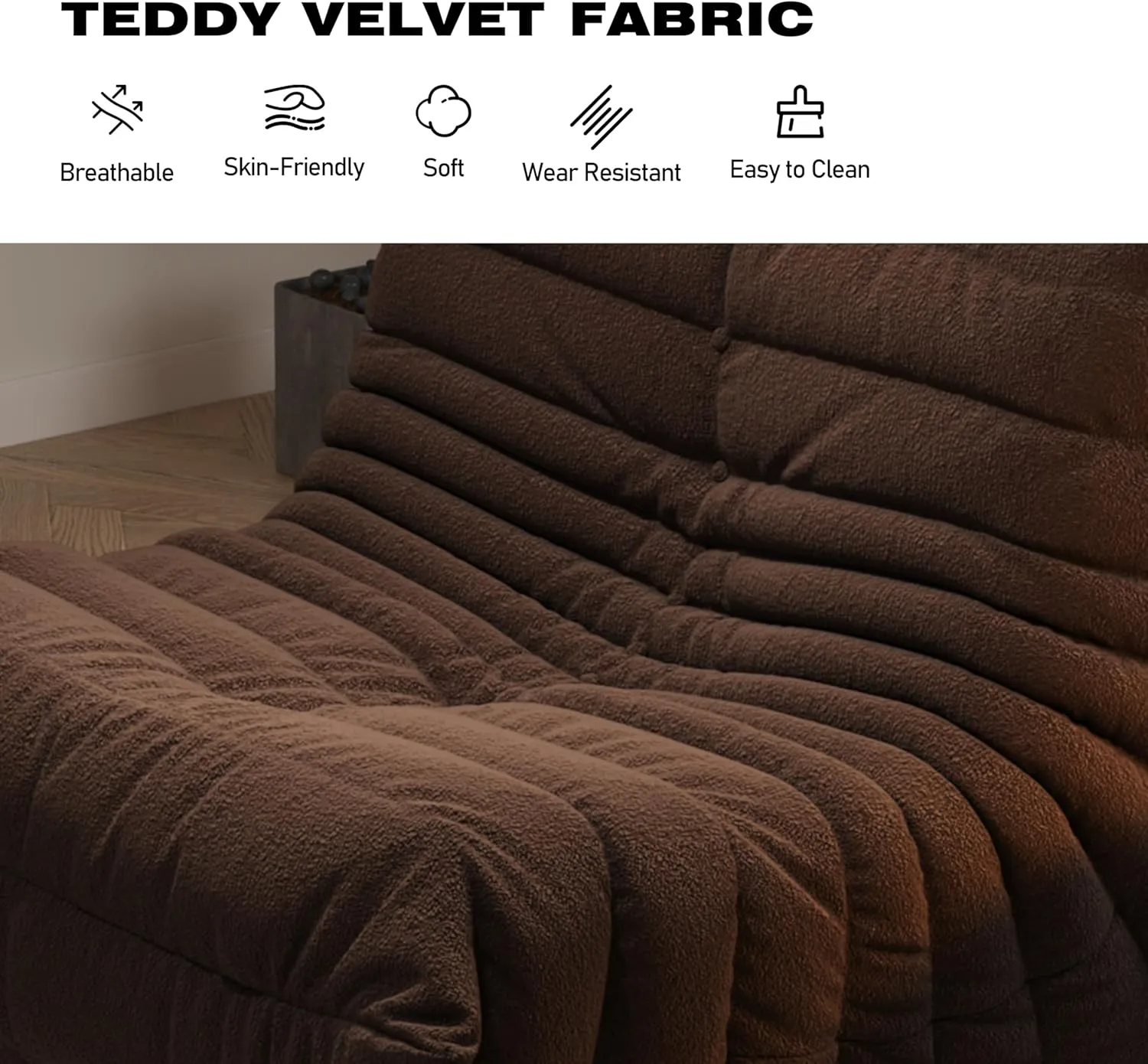 Bean Bag Chairs for Adults, Memory Foam Couch Single Sofa Chair, Soft Teddy Material Cozy Comfy Reading Nook Chairs, Floor Chair for Living Room Bedroom Office (Coffee)