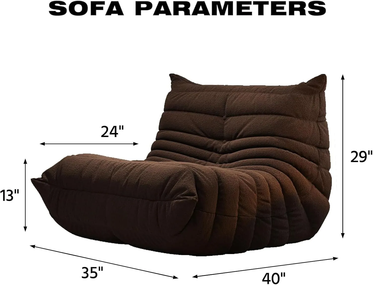 Bean Bag Chairs for Adults, Memory Foam Couch Single Sofa Chair, Soft Teddy Material Cozy Comfy Reading Nook Chairs, Floor Chair for Living Room Bedroom Office (Coffee)