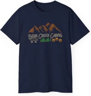 Bear Creek Cabins T-Shirt, Nature Lover Tee, Mountain Retreat Shirt, Wildlife Cabin Top, Outdoor Camping Apparel, Forest