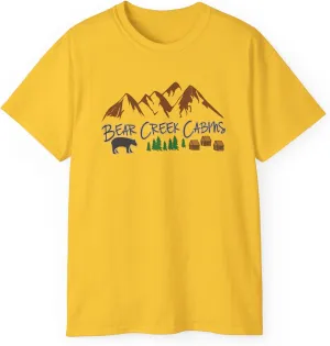 Bear Creek Cabins T-Shirt, Nature Lover Tee, Mountain Retreat Shirt, Wildlife Cabin Top, Outdoor Camping Apparel, Forest