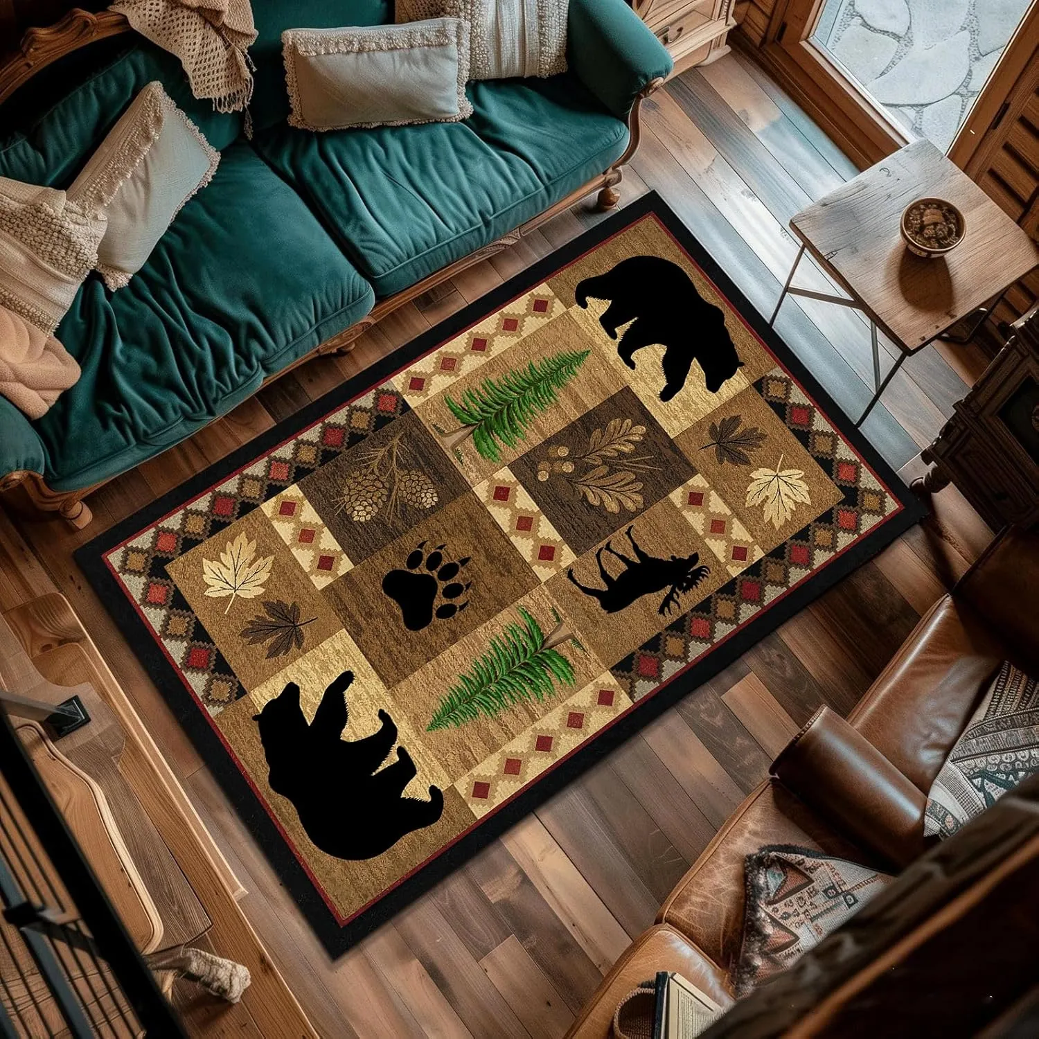 Bear Decor Rustic Throw Area Rugs Moose, 3x5, 4x6, 5x8, 6x9 Ft, Cabin & Living Room