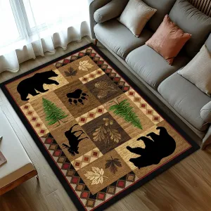 Bear Decor Rustic Throw Area Rugs Moose, 3x5, 4x6, 5x8, 6x9 Ft, Cabin & Living Room