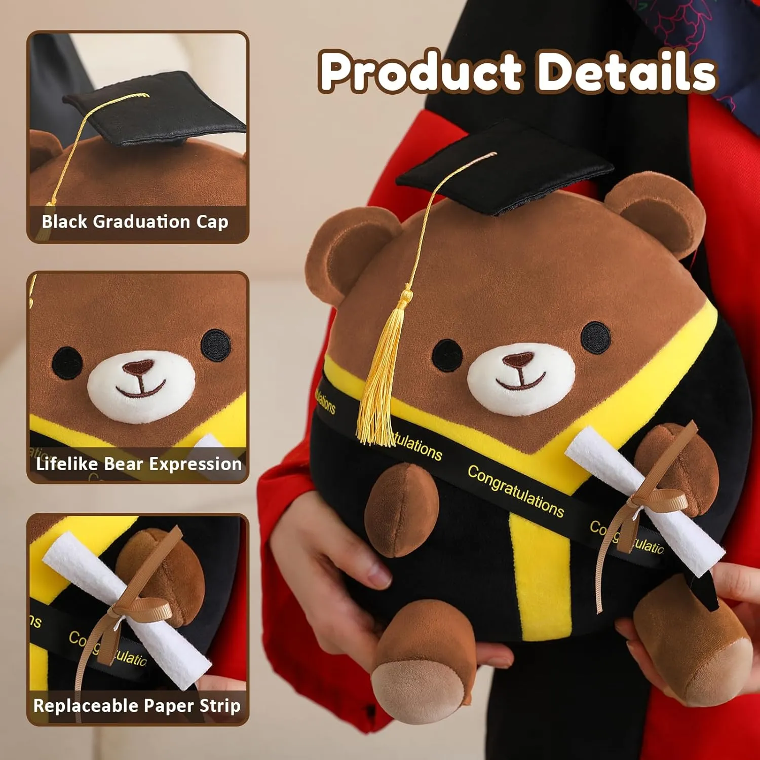 Bear Plush Brown Bear Stuffed Animal Graduation Memorial Gifts Toy with Black Graduation Gown for Students Aderable Celebratory Souvenir 10 Inch