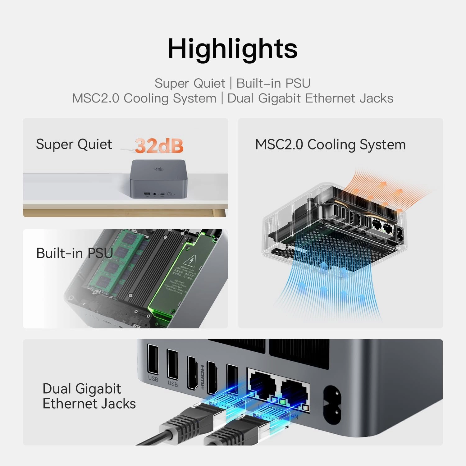 Beelink Mini PC, AMD Ryzen 7 5825U(6nm, 8C/16T) up to 4.5GHz, Mini Computer 32GB DDR4 RAM 500GB PCIe3.0x4 SSD, Micro PC 4K@60Hz Dual HDMI Display/WiFi6/BT5.2/Office/Home/HTPC/W-11 Pro