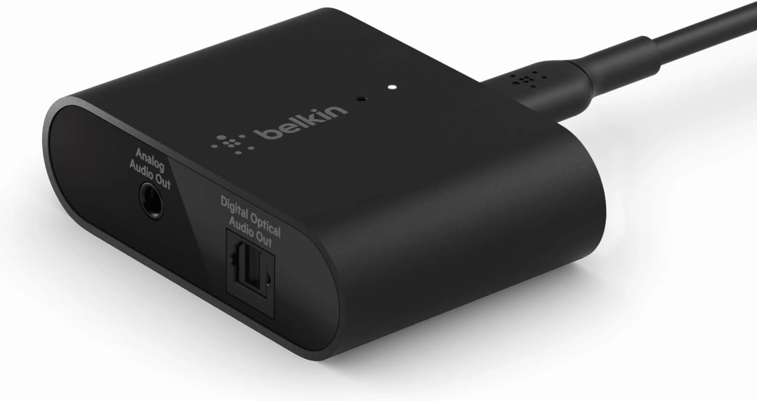 Belkin SoundForm Connect AirPlay 2 Adapter & Airplay 2 Receiver - Wireless Streaming for Apple Devices to Bluetooth Speakers - Optical & 3.5mm Speaker Inputs for iPhone 15, 14, MacBook Pro, & More