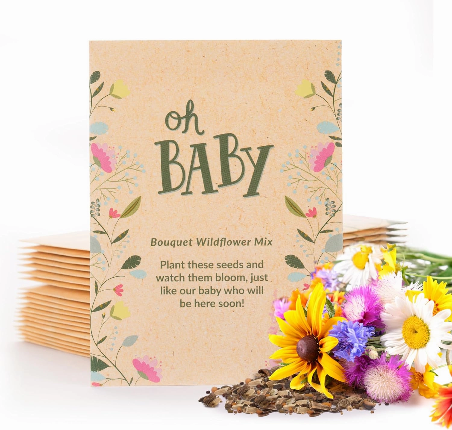 BENTLEY SEED CO. Oh Baby Seed Packets|Girl or Boy Baby Shower Favors for Guests | 25 Wildflower Seed Packets | Pre-Filled | Bouquet Wildflower Mix | Non-GMO Seeds | Gender Neutral | Eco-Friendly Gift