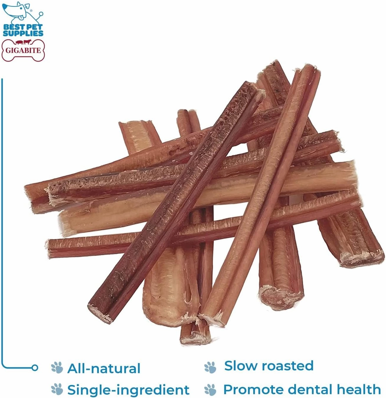 Best Pet Supplies GigaBite 6 Inch Natural Odor Bully Sticks Treats (10 Pack) All Natural, Free Range Beef Pizzle Dog Chews – by