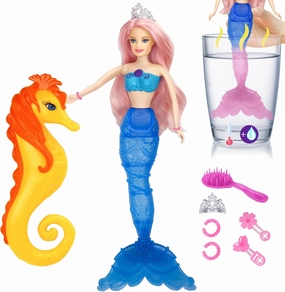 Bettina Magic Color Changing Mermaid Doll, Princess Toy with Seahorse & Accessories - Vibrant Pink Hair and Transforming Tail, Mermaid Gifts for Girls Aged 3-7