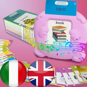 Bilingual English Italian Flash Cards - Talking Flash Cards for Kids, Pocket Speech for Toddlers 3-12, Educational Learning Audible Gift Play Cards Italian, Autism Sensory Toys (Pink)
