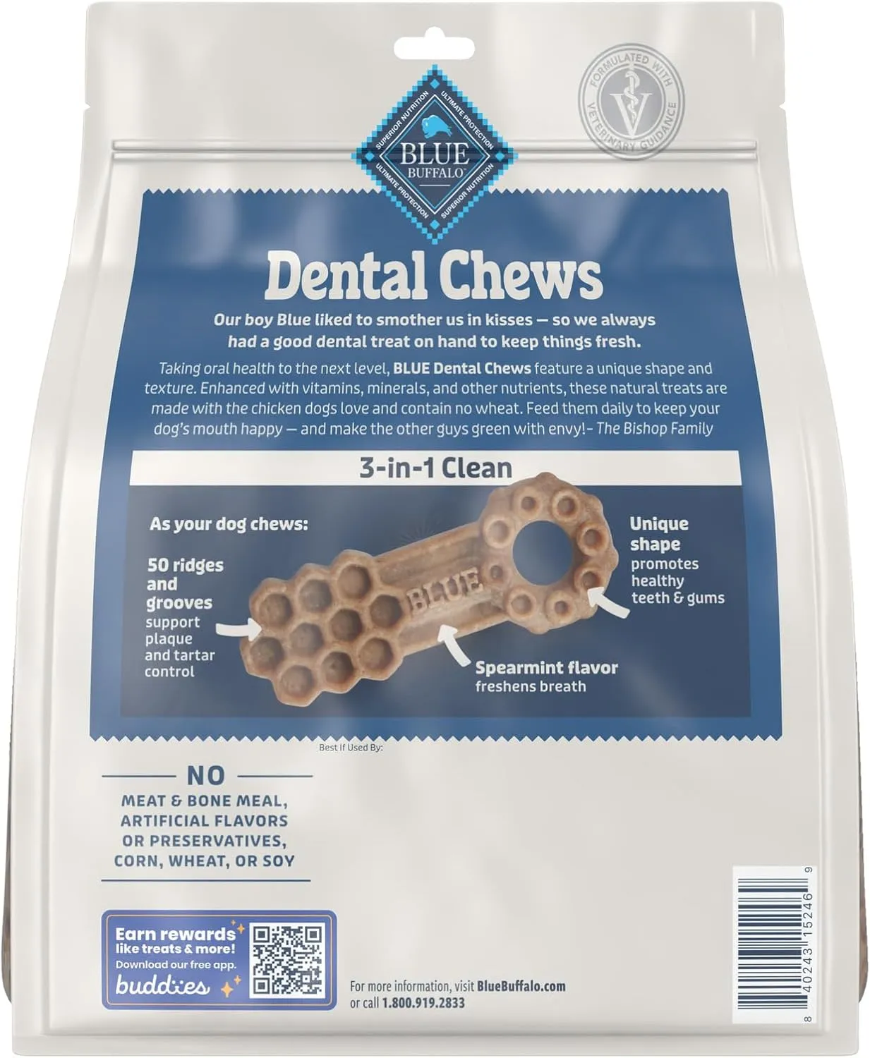 Blue Buffalo Dental Chews Medium Natural Dog Treats, Chicken & Spearmint 34.5-oz Bag (42 Count)