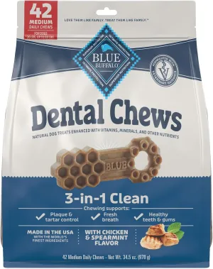 Blue Buffalo Dental Chews Medium Natural Dog Treats, Chicken & Spearmint 34.5-oz Bag (42 Count)