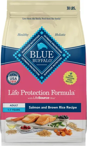 Blue Buffalo Life Protection Formula Adult Dry Dog Food, Helps Build and Maintain Strong Muscles, Made with Natural Ingredients, Salmon & Brown Rice Recipe, 30-lb. Bag